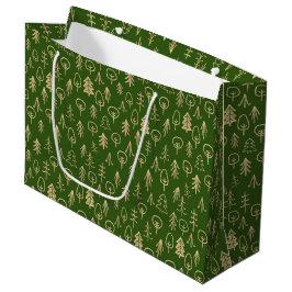 Sacola Para Presentes Grande Rustic Winter Dourado Pattert Green Large Gift Bag