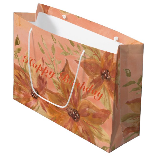 Sacola Para Presentes Grande Rusty Browns com Coral e Laranja (Frente inclinada)