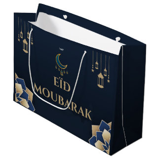 Sacola Para Presentes Grande Sac cadeau Eid Moubarak Bleu personnalisable