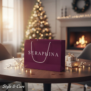 Sacola Para Presentes Grande Saca de Celebração Borgonha com Nome Personalizado