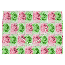Saca de Presente Ampla Rosa Rosa e Verde Encantado