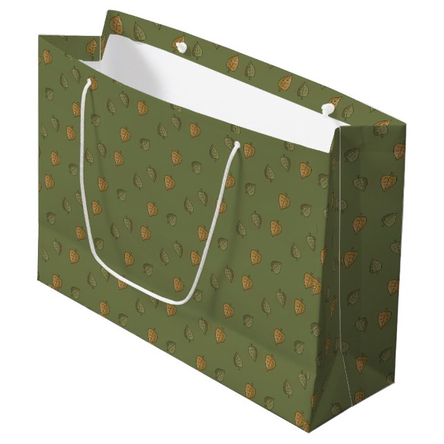 Sacola Para Presentes Grande Saca de Presente com Padrão de Folhas Verdes (Frente inclinada)