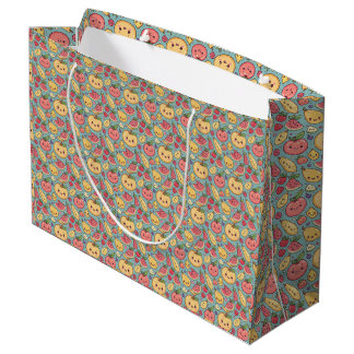 Sacola Para Presentes Grande Saca de Presente com Padrão de Frutas Kawaii Fofo 