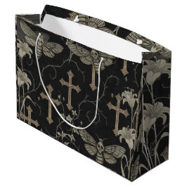 Sacola Para Presentes Grande Saca de Presente Damask com Mariposa e Cruz Gótica