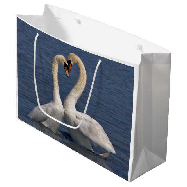 Sacola Para Presentes Grande Saca de Presente de Cisnes Apaixonados (Frente inclinada)