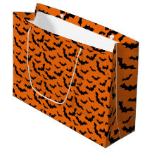 Saca de Presente de Halloween Laranja com Morcegos