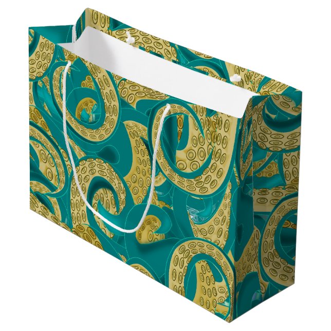 Sacola Para Presentes Grande Saca de Presente de Polvo Azul Dourado (Frente inclinada)