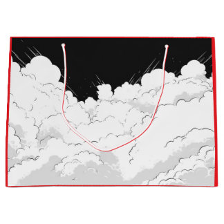 SACOLA PARA PRESENTES GRANDE SACA DE PRESENTE NUVENS JAPONESAS PRETO E VERMELHO