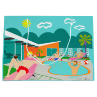Saco alegre retro do presente da festa na piscina