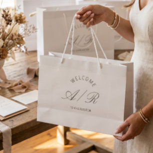 Sacola Para Presentes Grande Saco de Boas-Vindas Branco com Monograma para Casa