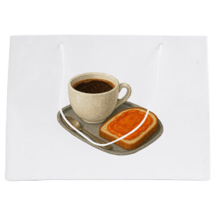 Sacola Para Presentes Grande Saco de papel com uma imagem de café e um sanduích