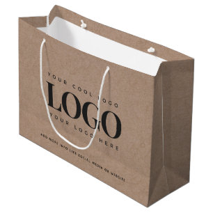 Sacola Para Presentes Grande Saco de Papel Kraft Marrom Olhar Logotipo Redondo