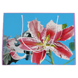 Sacola Para Presentes Grande Saco de Presente Azul Flor de Lírio Floral Aquarel