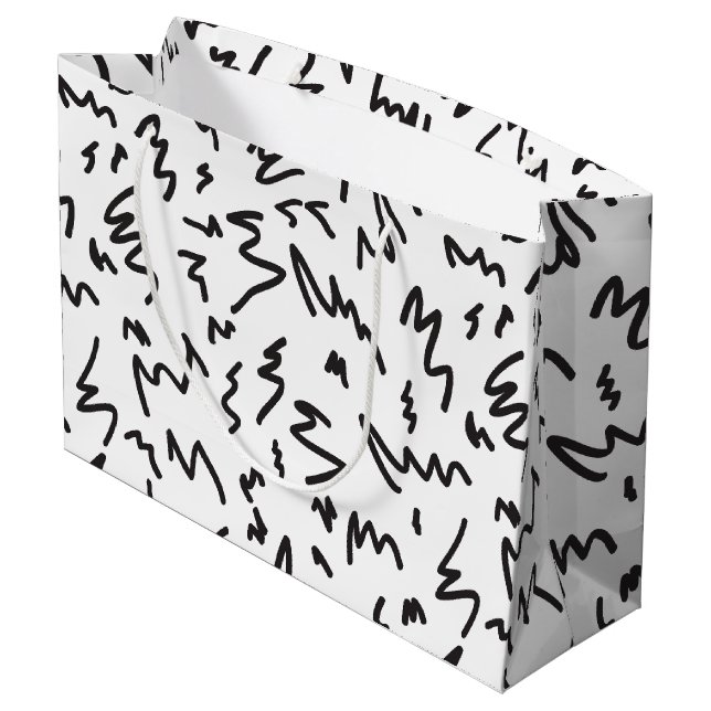 Sacola Para Presentes Grande Saco de presente branco e preto elegante (Verso inclinado)