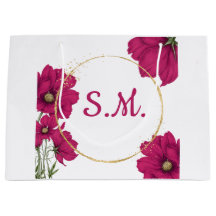 Saco de Presente Círculo Dourado Floral Rosa