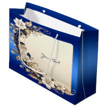 Saco de Presente com Enfeite Floral Azul Branco