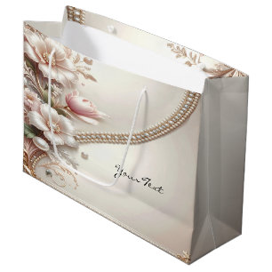 Sacola Para Presentes Grande Saco de Presente com Enfeites Florais e Pérolas