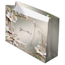 Saco de Presente com Moldura Floral Branca Ornamen