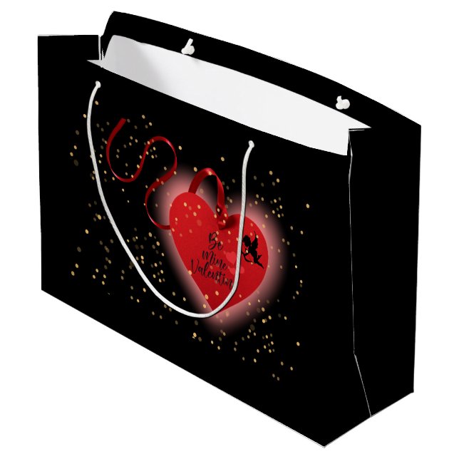 Sacola Para Presentes Grande Saco de Presente Coração Vermelho (Verso inclinado)