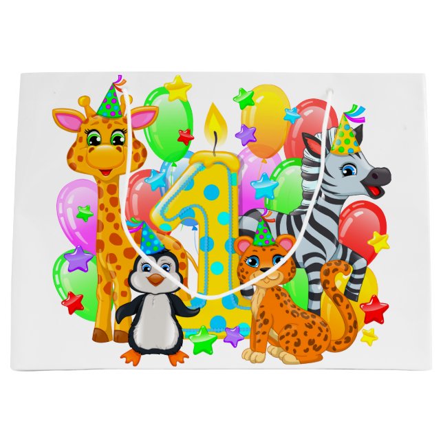 Sacola Para Presentes Grande Saco De Presente De Animais Para Festa De Primeiro (Frente)
