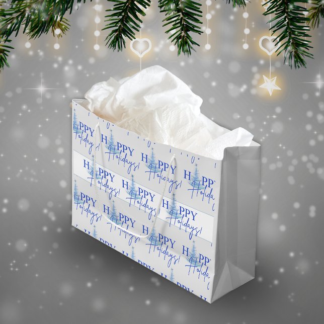 Sacola Para Presentes Grande Saco de Presente de Árvore de Natal Artística Blue (Criador carregado)