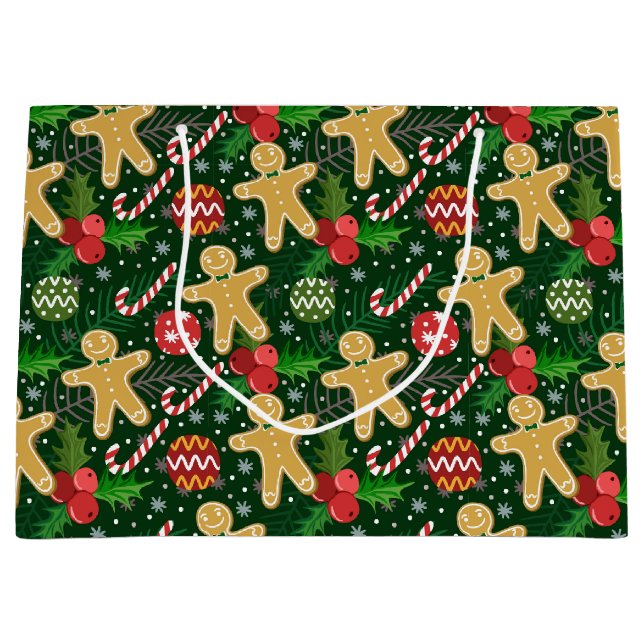Sacola Para Presentes Grande Saco de Presente de Biscoitos de Gengibre de Natal (Frente)