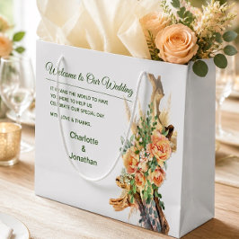 Sacola Para Presentes Grande Saco de Presente de Casamento Peach Roses & Driftw