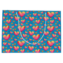 Sacola Para Presentes Grande Saco de Presente de Corações em Aquarela Multicolo
