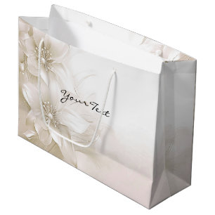 Sacola Para Presentes Grande Saco de Presente de Flores Brancas de Marfim Elega