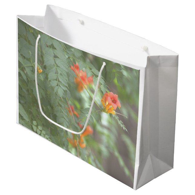 Sacola Para Presentes Grande Saco de Presente de Flores Silvestres Laranja (Frente inclinada)