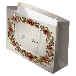 Sacola Para Presentes Grande Saco de Presente de Moldura Floral Dourada com Ped