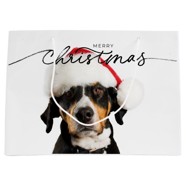 SACOLA PARA PRESENTES GRANDE SACO DE PRESENTE DE NATAL COM CÃO MARAVILHOSO (Frente)