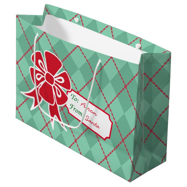 Sacola Para Presentes Grande Saco de Presente de Natal com Laço Personalizado (Frente inclinada)