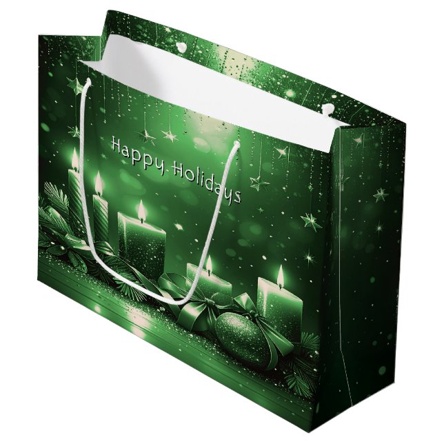Sacola Para Presentes Grande Saco de Presente de Natal com Velas Verdes (Frente inclinada)
