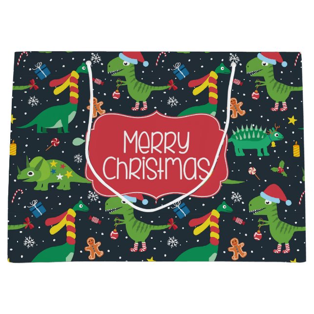 Sacola Para Presentes Grande Saco de Presente de Natal de Dinossauro (Frente)