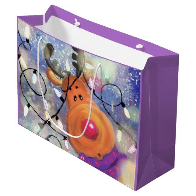 Sacola Para Presentes Grande Saco de Presente de Natal de Renas Felizes (Frente inclinada)