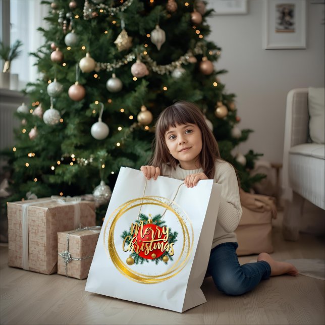Sacola Para Presentes Grande Saco de Presente de Natal Dourado Alegre (Criador carregado)
