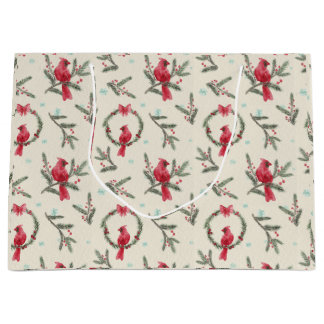 Sacola Para Presentes Grande Saco de Presente de Natal em Aquarela Cardinal Pin