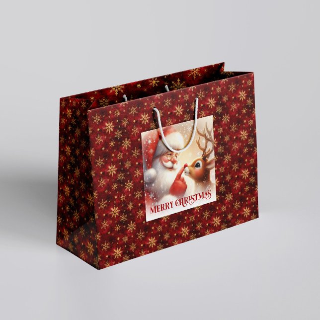 Sacola Para Presentes Grande Saco de presente de Natal para crianças com Papai  (Classic Santa and Rudolph Kids Christmas Gift Bag Fun

)
