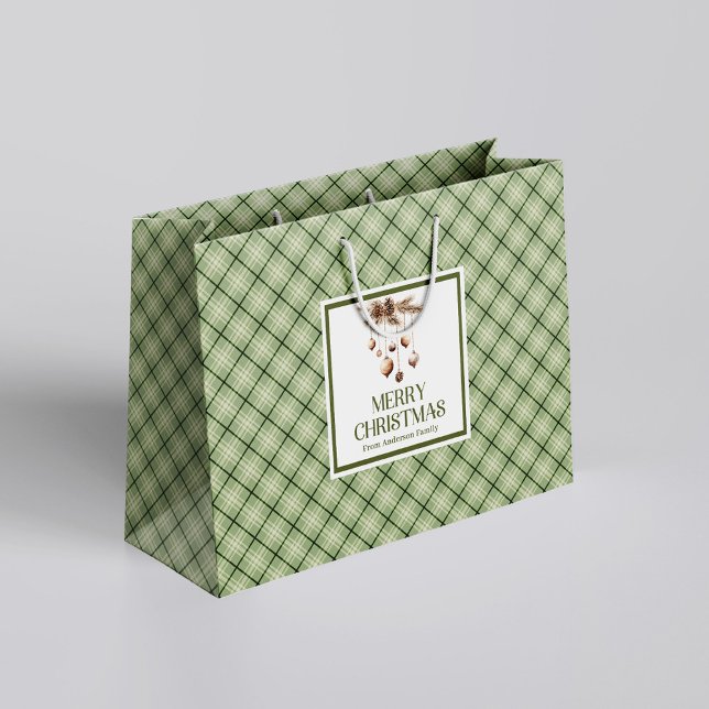 Sacola Para Presentes Grande Saco de Presente de Natal Simples e Elegante Sage  (Simple Elegant Christmas Gift Bag Sage Ivory)