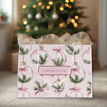 Saco de Presente de Ornamento de Natal Rosa Modern