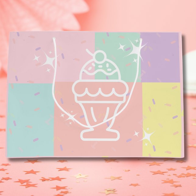 Sacola Para Presentes Grande Saco de Presente de Sundae de Sorvete Retrô (Retro Ice Cream Sundae Gift bag)