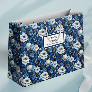 Sacola Para Presentes Grande Saco de Presente Decorativo Floral Marfim Azul Nav