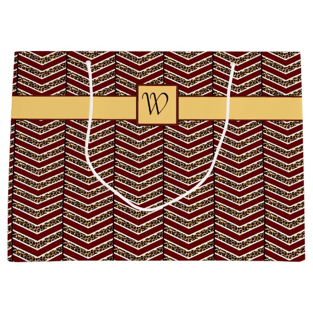 Sacola Para Presentes Grande Saco de Presente do Chevron de Leopard (Frente)