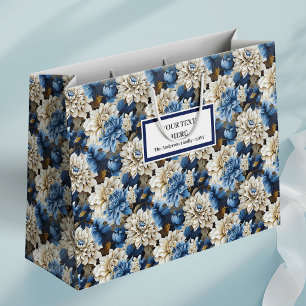 Sacola Para Presentes Grande Saco de Presente Elegante Floral Azul Marinho Marf