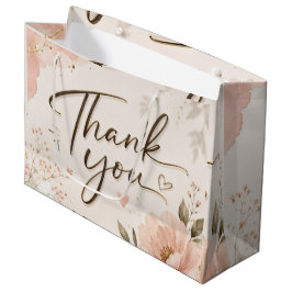 Sacola Para Presentes Grande Saco de presente Elegante Rosa Bege Floral Obrigad