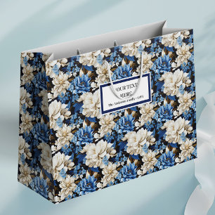 Sacola Para Presentes Grande Saco de Presente Estiloso Floral Azul Marinho Mode