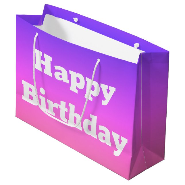 Sacola Para Presentes Grande Saco De Presente Feliz De Aniversário Rosa E Roxo (Frente inclinada)