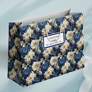 Sacola Para Presentes Grande Saco de Presente Floral Azul Marinho Ivory Chic de