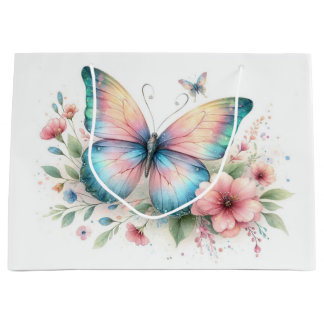 Sacola Para Presentes Grande Saco de Presente Floral Borboleta Aquarela